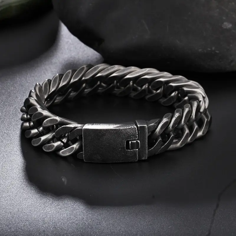 Men's Black Titanium Steel Chain Bracelet Set