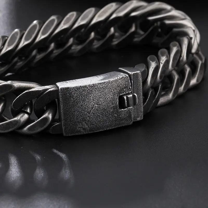 Men's Black Titanium Steel Chain Bracelet Set