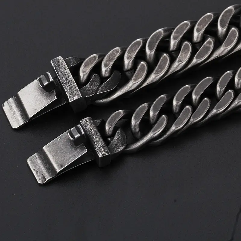 Men's Black Titanium Steel Chain Bracelet Set