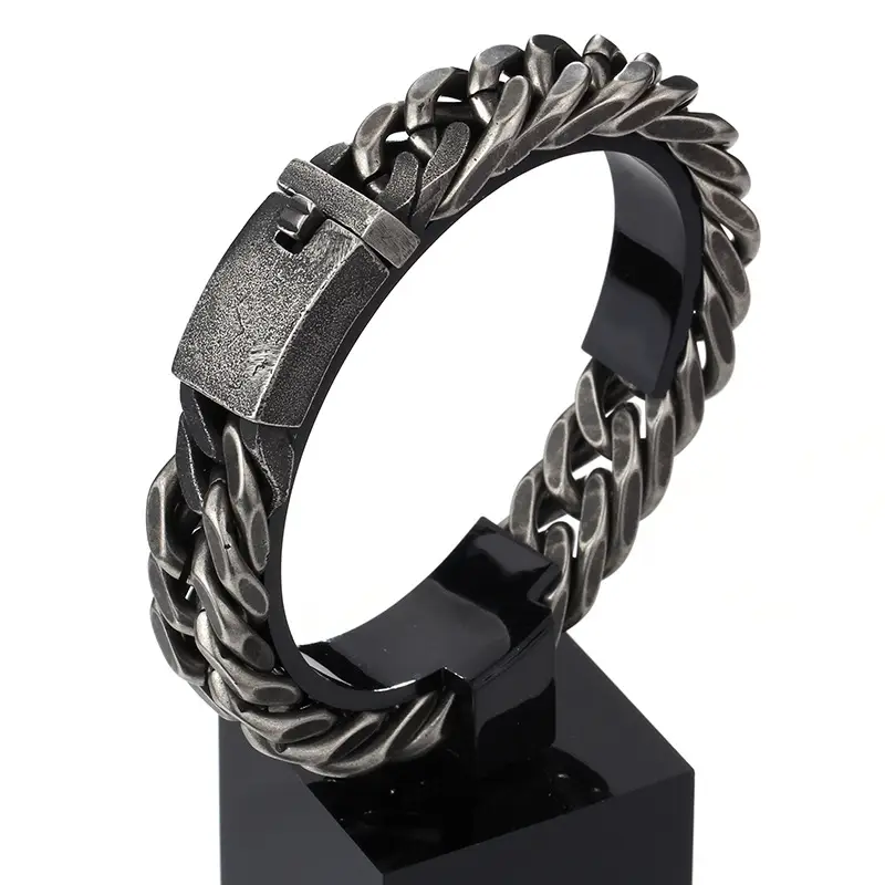 Men's Black Titanium Steel Chain Bracelet Set