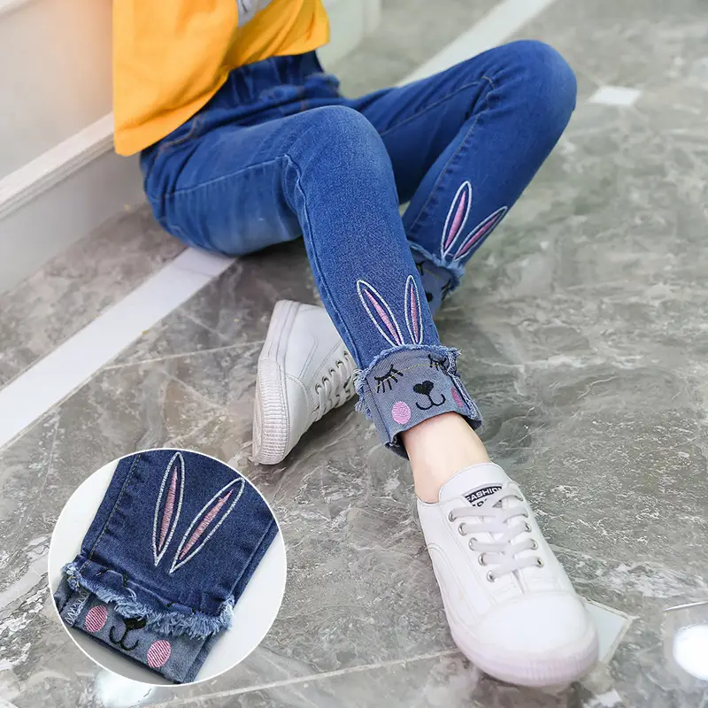 Kids Blue Denim Pants Korean Style Medium Big - Image 2