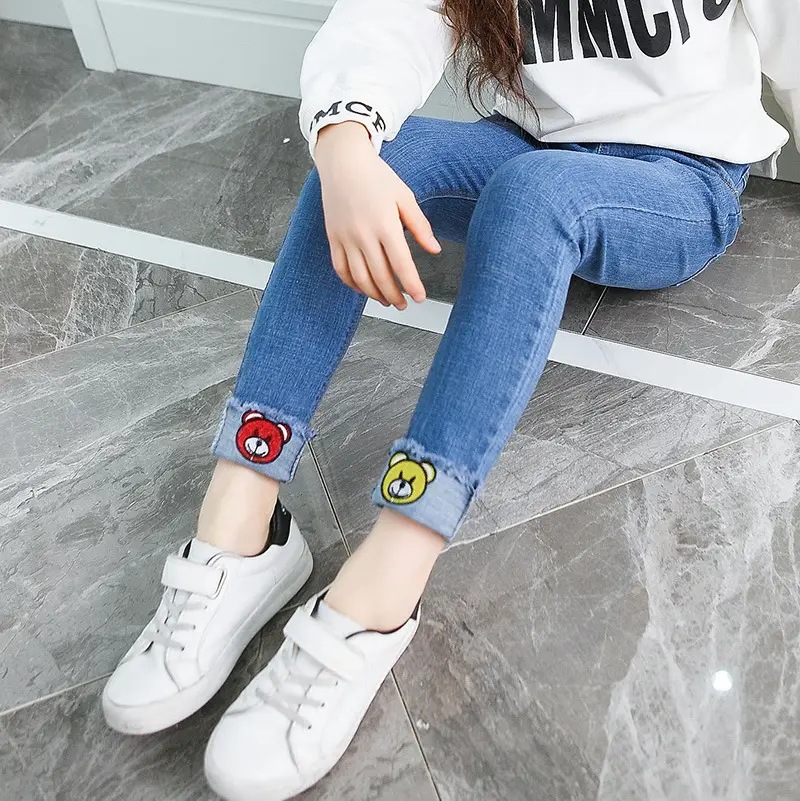 Kids Blue Denim Pants Korean Style Medium Big - Image 4