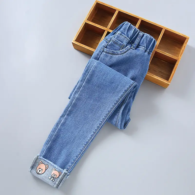 Kids Blue Denim Pants Korean Style Medium Big - Image 5