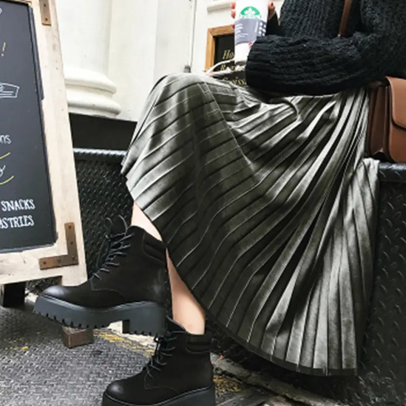Elegant Pleated Skirt Mid Length Elastic Waist Loose Plus Size - Image 6
