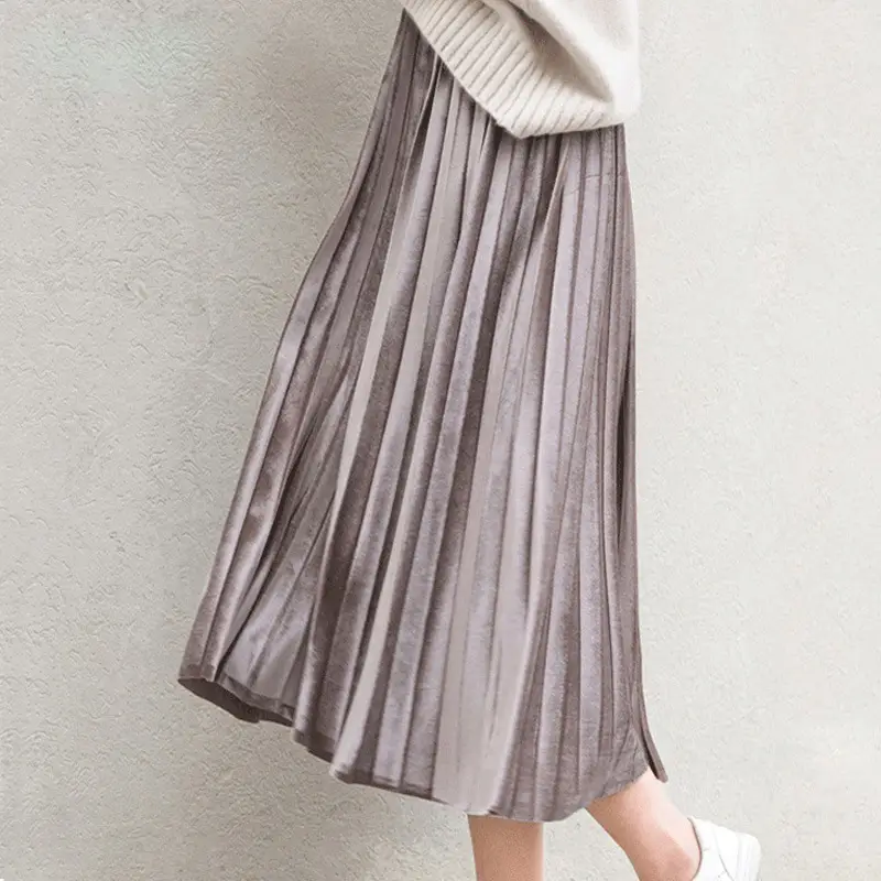 Elegant Pleated Skirt Mid Length Elastic Waist Loose Plus Size - Image 7