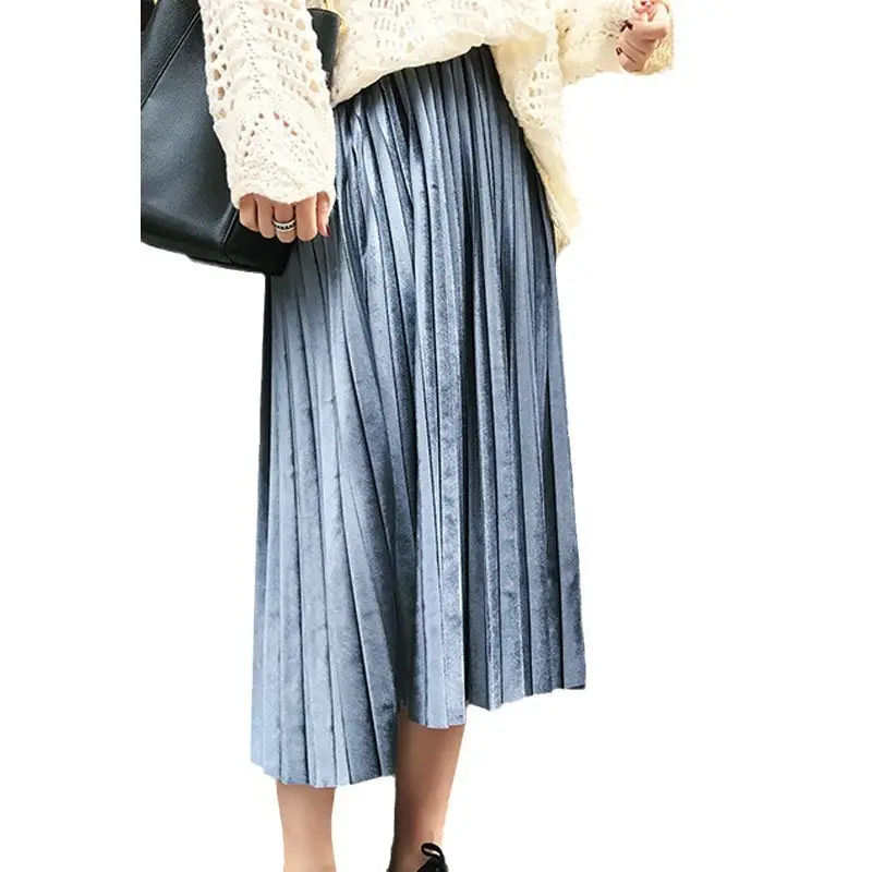 Elegant Pleated Skirt Mid Length Elastic Waist Loose Plus Size - Image 9