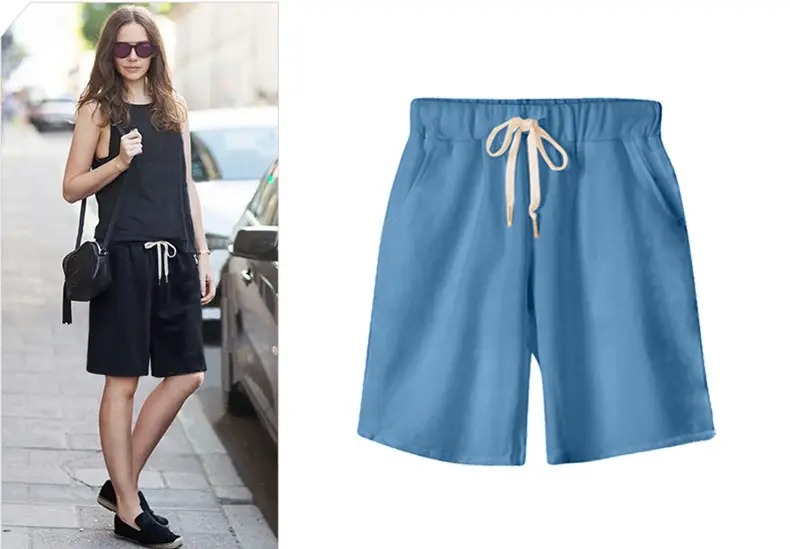 Women's Black Drawstring Shorts Large Size — feature 10