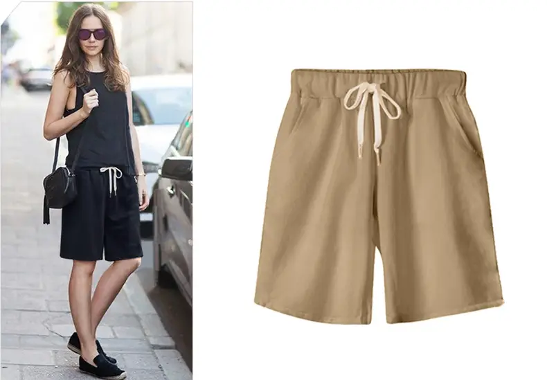 Women's Black Drawstring Shorts Large Size — feature 11