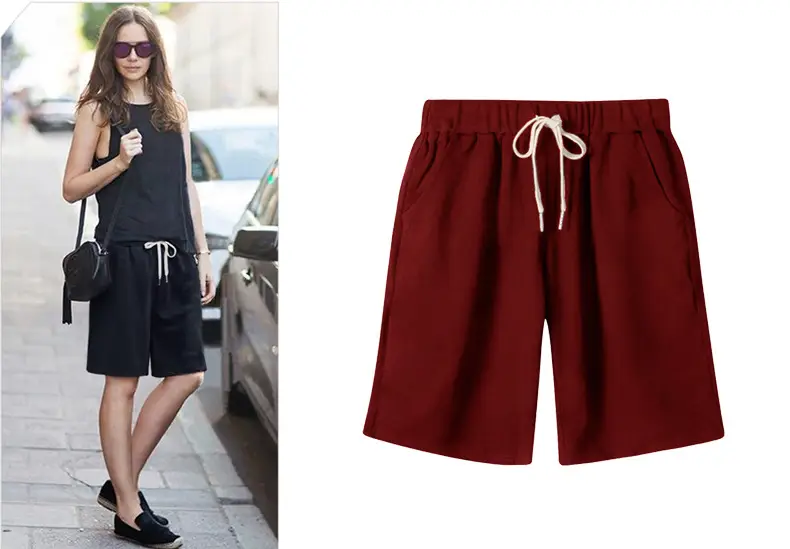 Women's Black Drawstring Shorts Large Size — feature 12