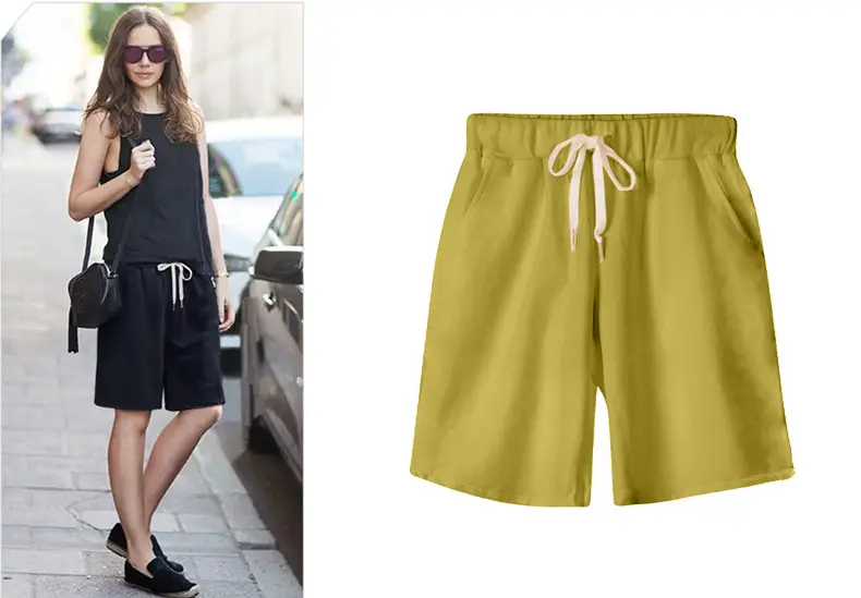 Women's Black Drawstring Shorts Large Size — feature 13