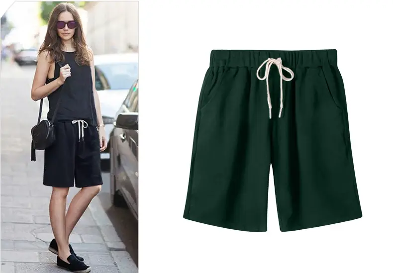 Women's Black Drawstring Shorts Large Size — feature 14