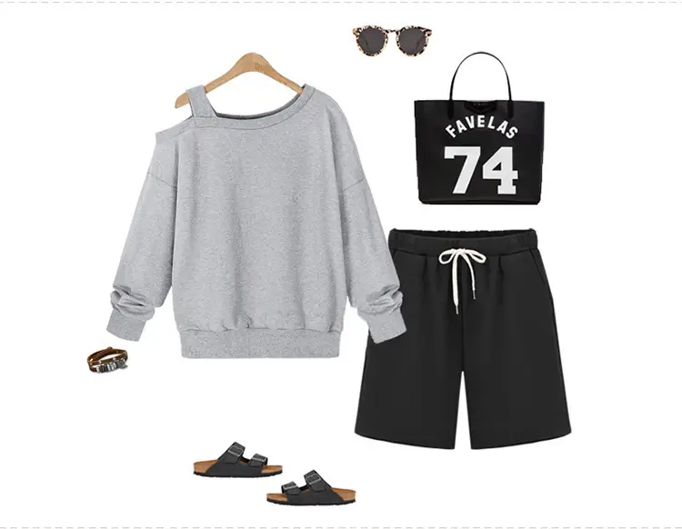 Women's Black Drawstring Shorts Large Size — feature 19
