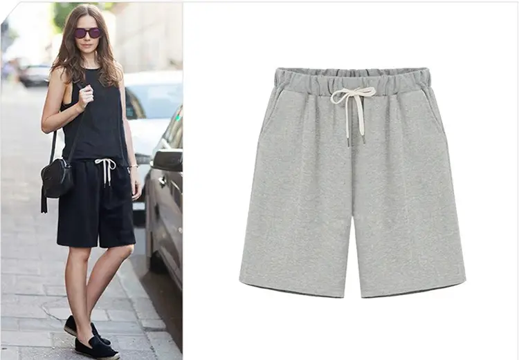 Women's Black Drawstring Shorts Large Size — feature 5