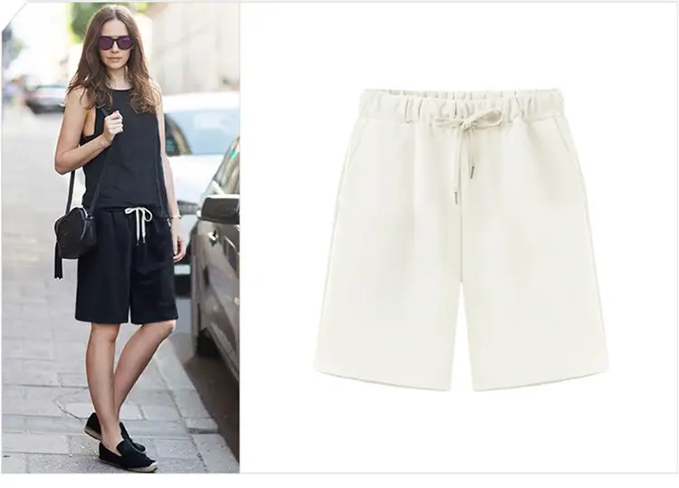 Women's Black Drawstring Shorts Large Size — feature 6