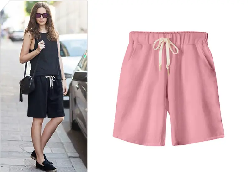 Women's Black Drawstring Shorts Large Size — feature 7