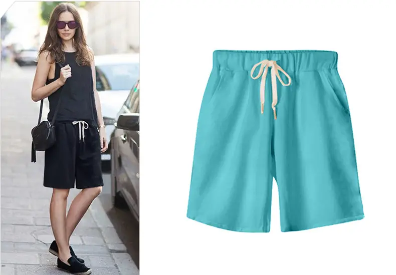 Women's Black Drawstring Shorts Large Size — feature 8
