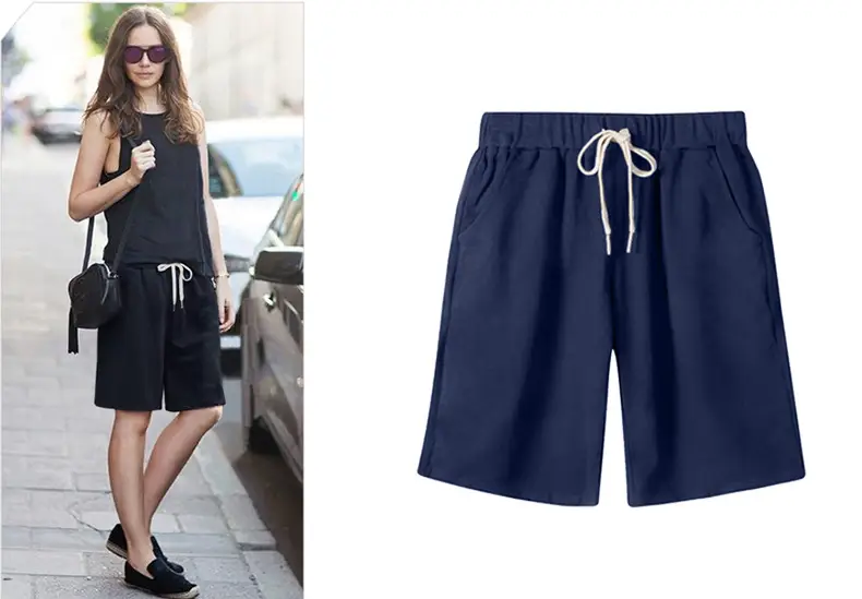 Women's Black Drawstring Shorts Large Size — feature 9