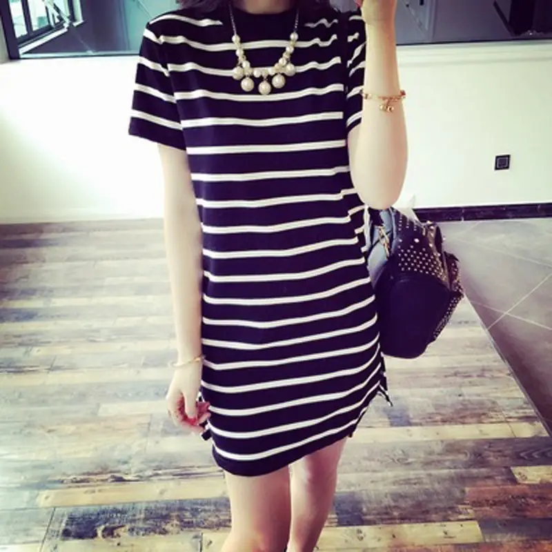 Women Korean Style Striped Mid-Length Dress Loose Fit - Image 5