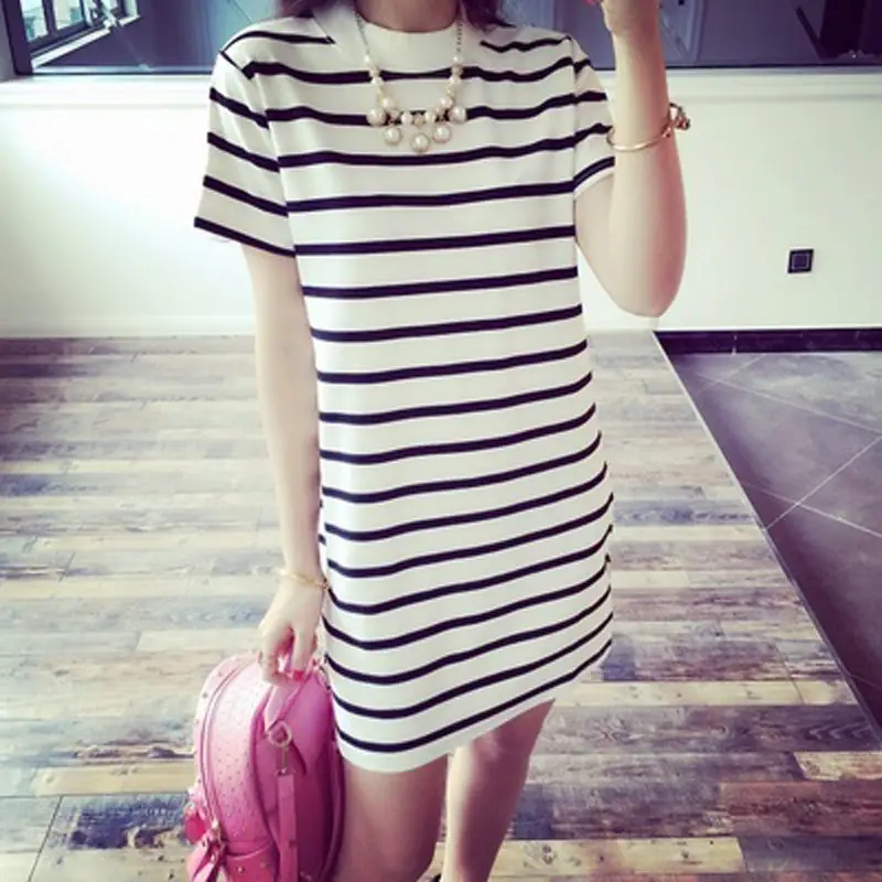 Women Korean Style Striped Mid-Length Dress Loose Fit - Image 6