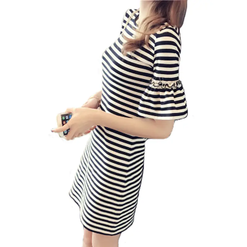 Women Korean Style Striped Mid-Length Dress Loose Fit - Image 3
