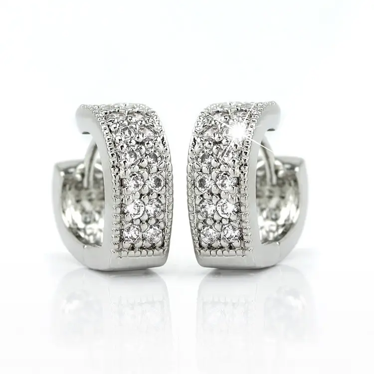 Korean Women's Round Micro-Ivalaid Zircon Earrings Silver - Image 13