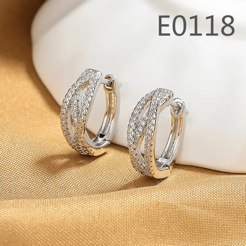 Korean Women's Round Micro-Ivalaid Zircon Earrings Silver - Image 22