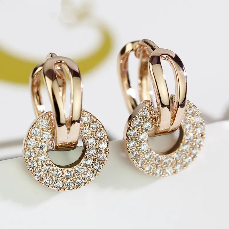 Korean Women's Round Micro-Ivalaid Zircon Earrings Silver - Image 3