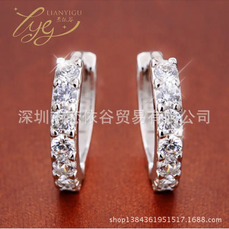 Korean Women's Round Micro-Ivalaid Zircon Earrings Silver - Image 7