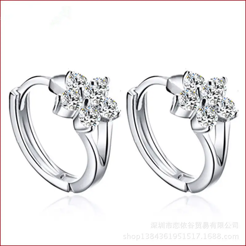 Korean Women's Round Micro-Ivalaid Zircon Earrings Silver - Image 8