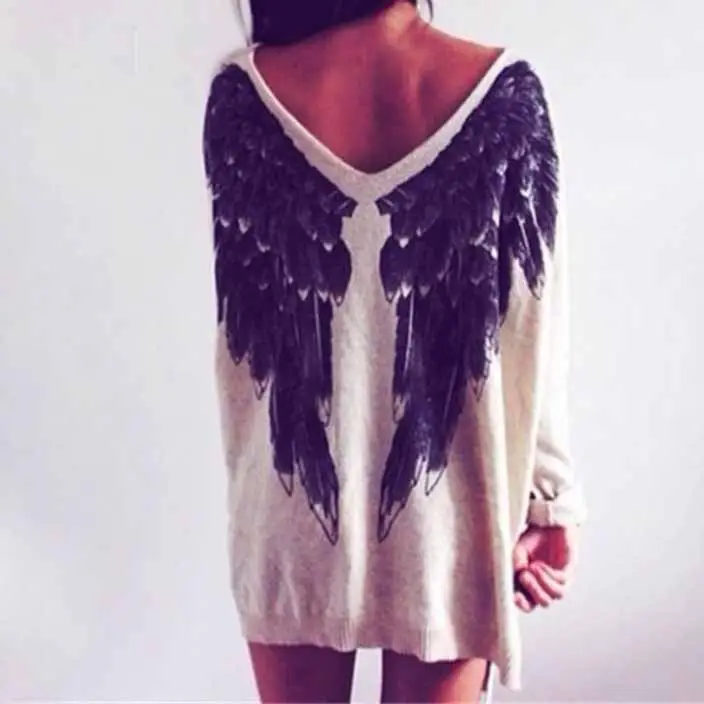 Women Angel Wings Reversible T-Shirt Long Sleeve