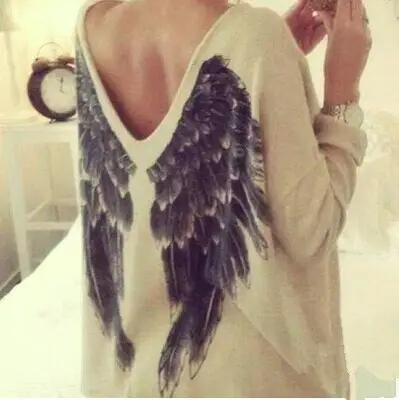 Women Angel Wings Reversible T-Shirt Long Sleeve