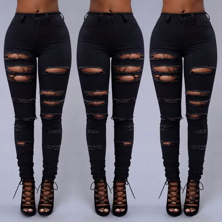 Ripped Black Leg Pants for Women with Lace Up Heels — feature 2