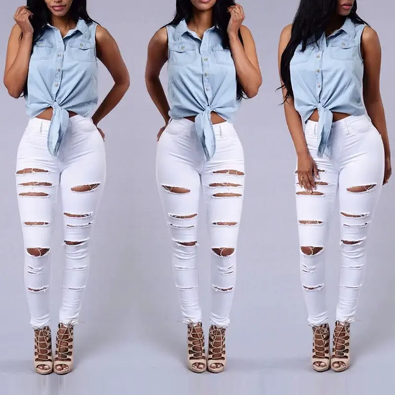 Ripped Black Leg Pants for Women with Lace Up Heels — feature 5
