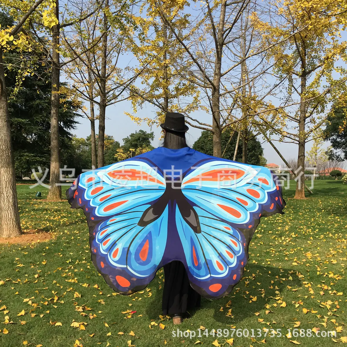 Butterfly Shawl Decorative Cloak Blue Orange