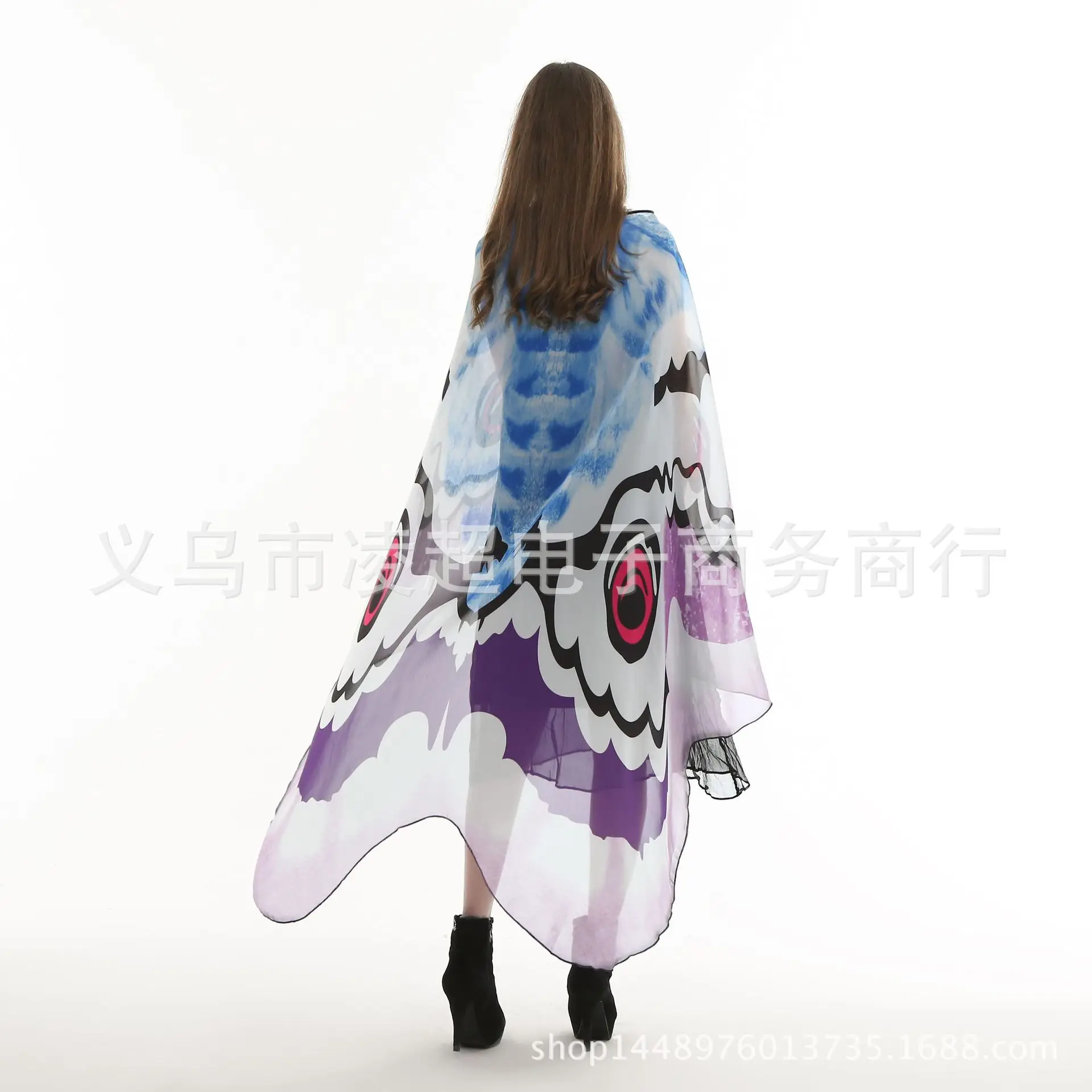 Butterfly Shawl Decorative Cloak Blue Orange