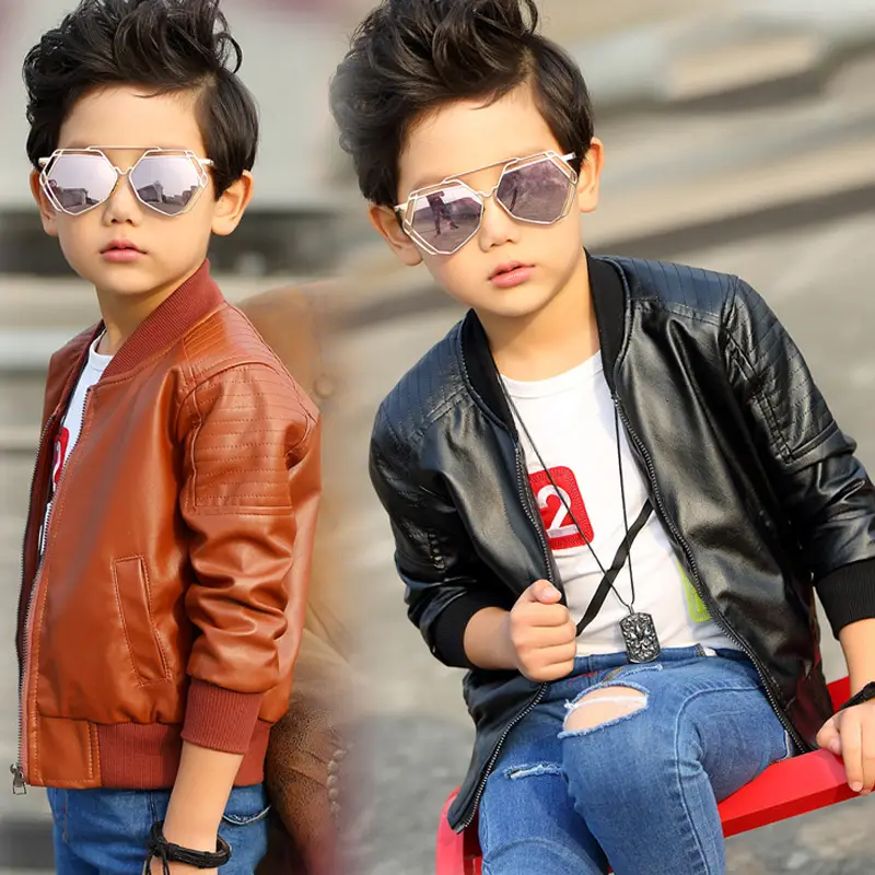 Boys' Leather Jackets, Spring & Fall 2018 New Kidsren's Clothing, Medium and Large Kidsren's Korean Style Thin Tops, Kidsren's Clothing Leather Jackets