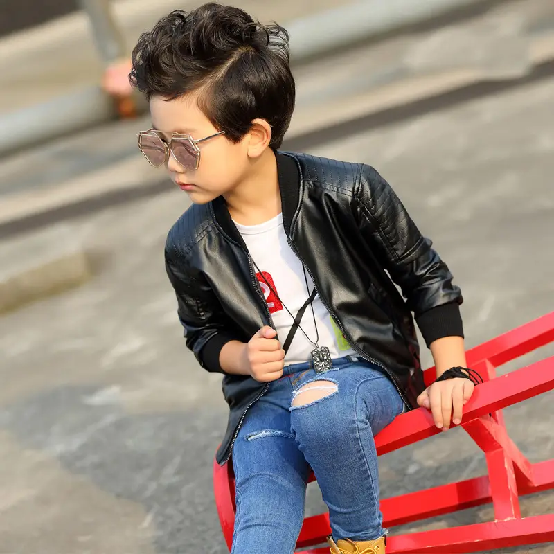 Boys' Leather Jackets, Spring & Fall 2018 New Kidsren's Clothing, Medium and Large Kidsren's Korean Style Thin Tops, Kidsren's Clothing Leather Jackets