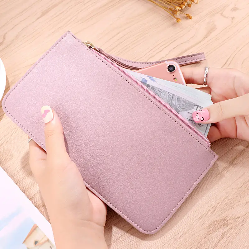 Korean Style Color Contrast Soft Face Long Wallet Fashionable Large Capacity Double Layer Mobile Phone Hand-held Coin Purse Small Bag