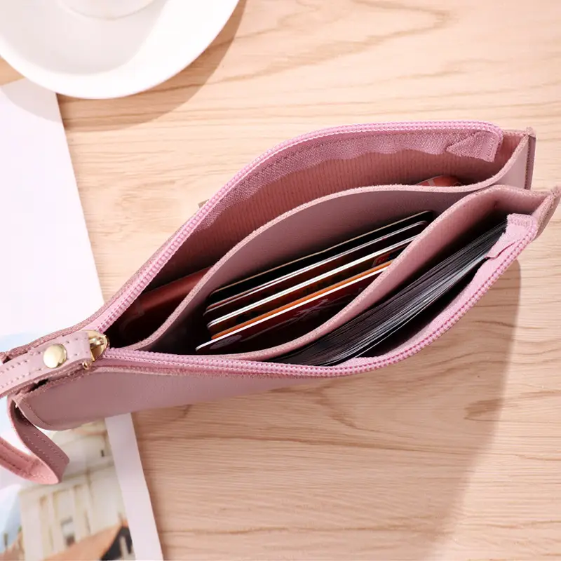 Korean Style Color Contrast Soft Face Long Wallet Fashionable Large Capacity Double Layer Mobile Phone Hand-held Coin Purse Small Bag