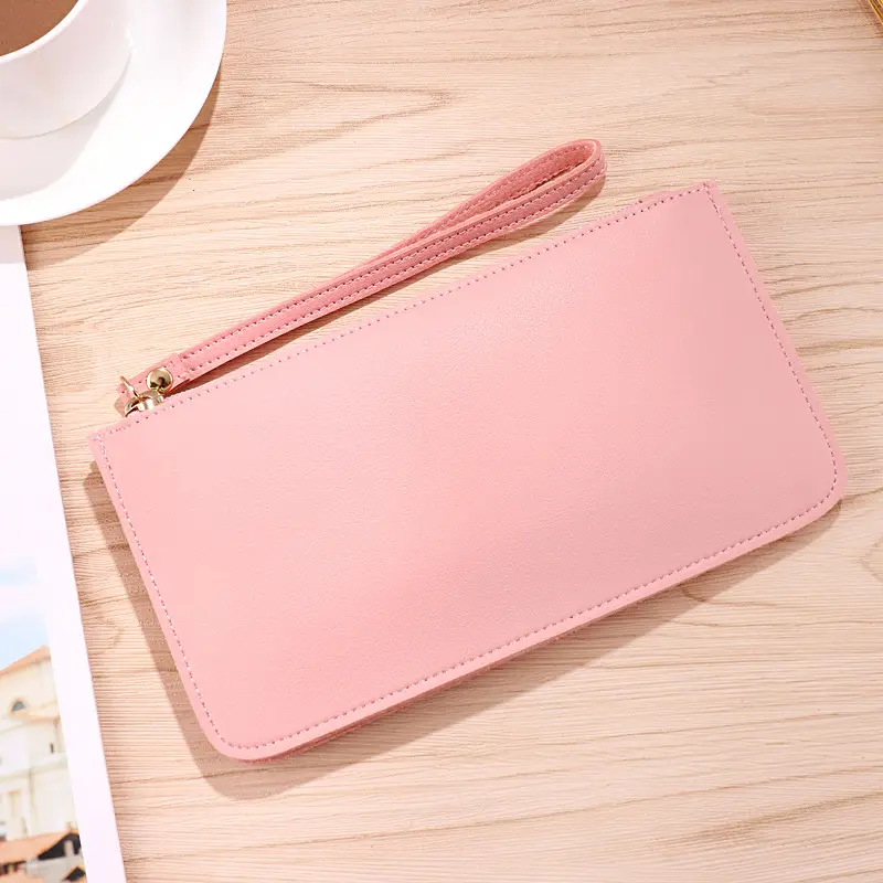 Korean Style Color Contrast Soft Face Long Wallet Fashionable Large Capacity Double Layer Mobile Phone Hand-held Coin Purse Small Bag