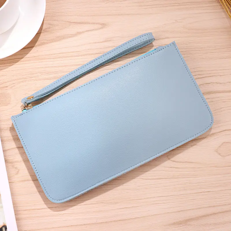 Korean Style Color Contrast Soft Face Long Wallet Fashionable Large Capacity Double Layer Mobile Phone Hand-held Coin Purse Small Bag