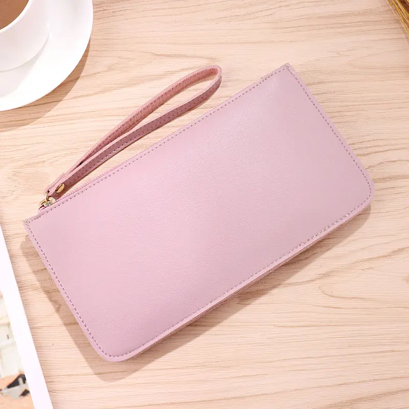 Korean Style Color Contrast Soft Face Long Wallet Fashionable Large Capacity Double Layer Mobile Phone Hand-held Coin Purse Small Bag