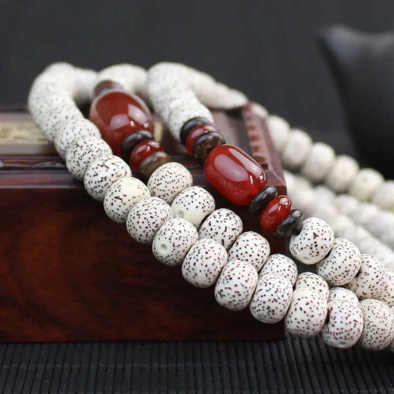 Star Moon Bodhi Hainan Gaomi Shun White 108 Beads Bracelet Red Agate Accessories
