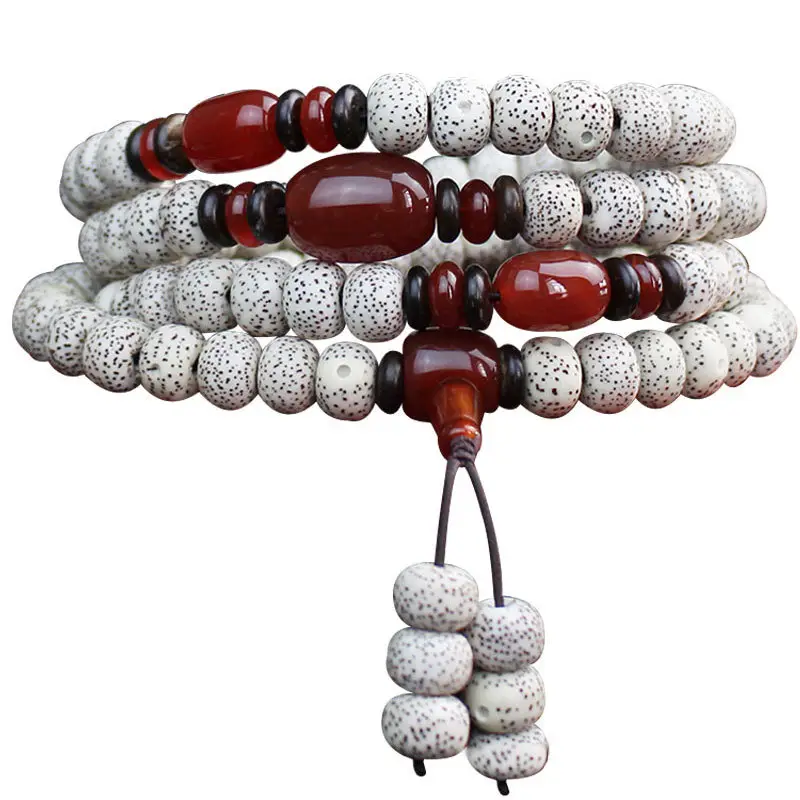 Star Moon Bodhi Hainan Gaomi Shun White 108 Beads Bracelet Red Agate Accessories