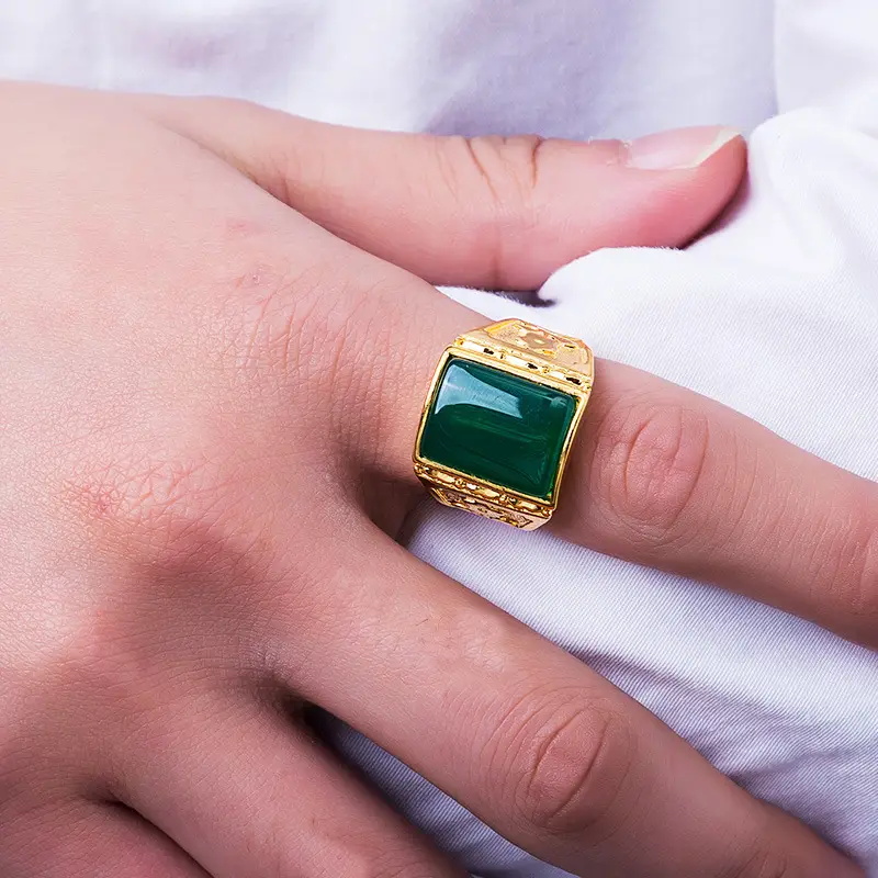 Vietnam Sand Gold Men's Ring with Red Stone