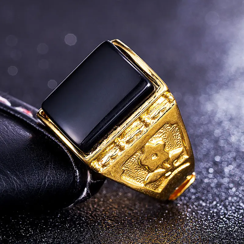 Vietnam Sand Gold Men's Ring with Red Stone