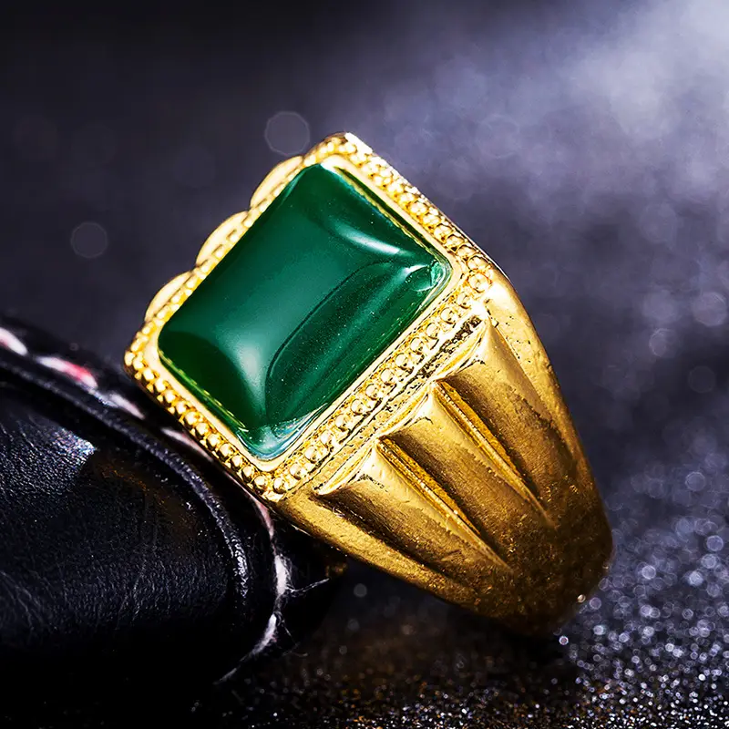 Vietnam Sand Gold Men's Ring with Red Stone
