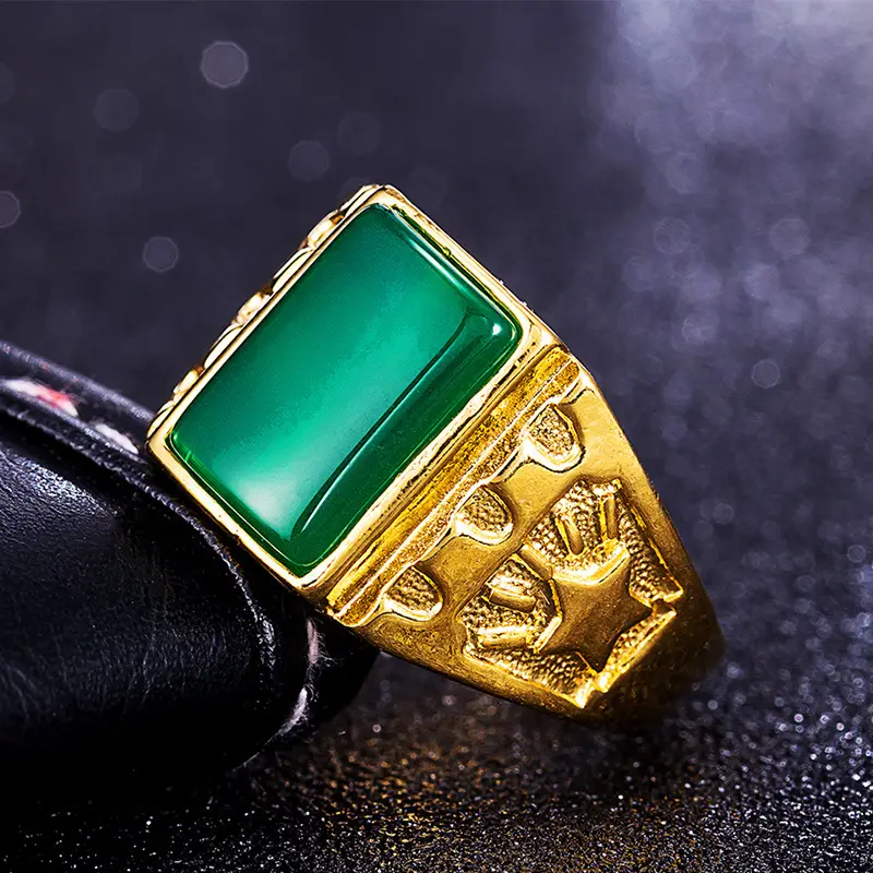 Vietnam Sand Gold Men's Ring with Red Stone