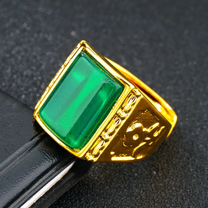 Vietnam Sand Gold Men's Ring with Red Stone