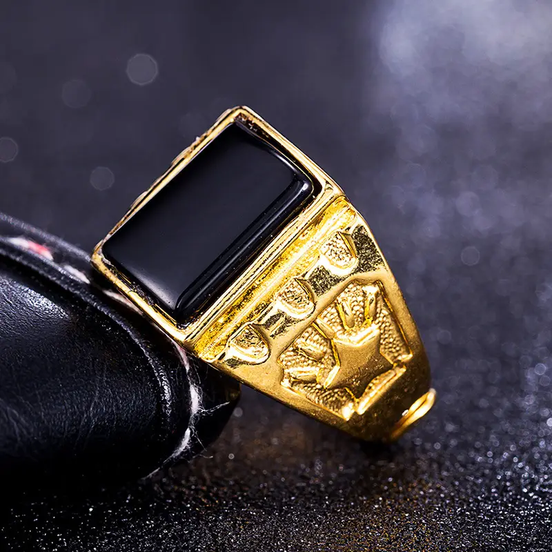 Vietnam Sand Gold Men's Ring with Red Stone